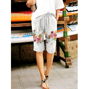 Women Floral Fifth Pants Pant Casual Summer Trousers