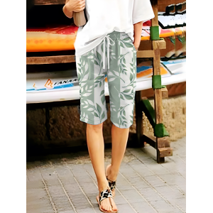 Women Floral Fifth Pants Pant Casual Summer Trousers