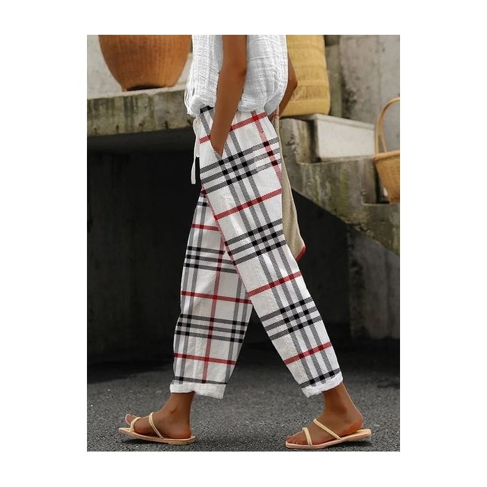 Women Plaid Long Pant Casual Spring/Fall Trousers