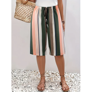 Women Striped Fifth Pants Pant Casual Summer Trousers