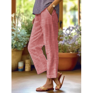 Women's Trousers Straight Pants Daily Going Out Casual Printing Linen Blend Striped Spring/Fall Pants