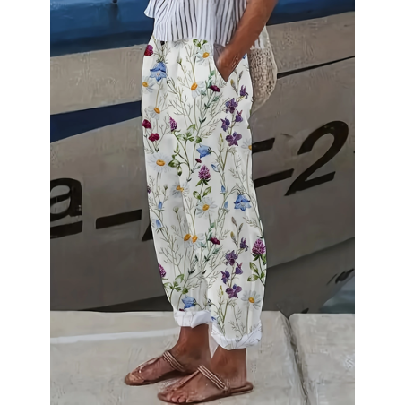 Women Floral Long Pant Casual Spring/Fall Trousers