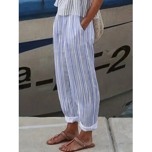 Women Striped Long Pant Casual Spring/Fall Trousers