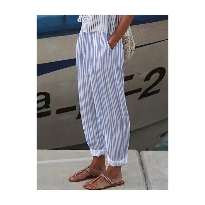 Women Striped Long Pant Casual Spring/Fall Trousers