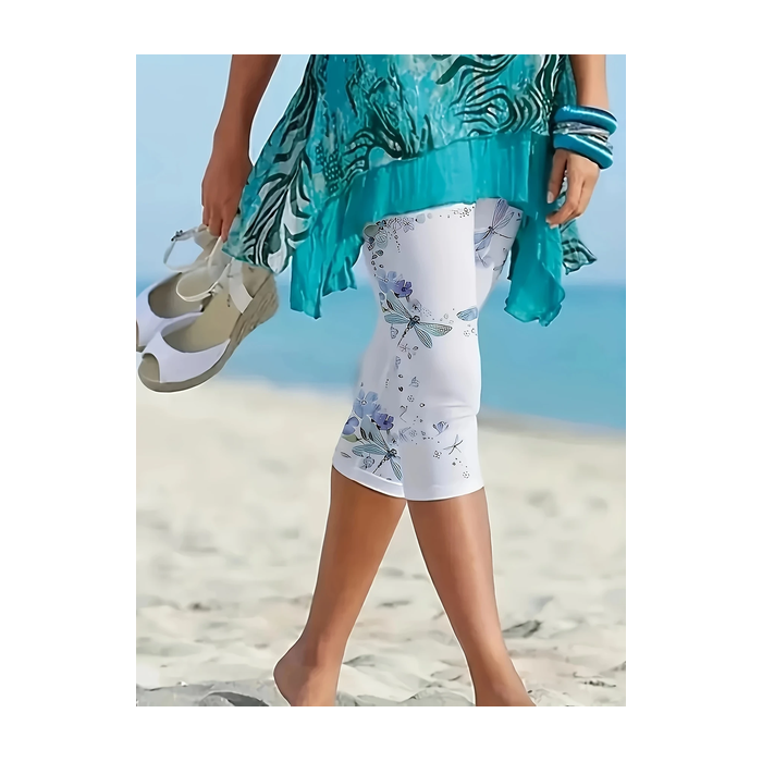 Women Dragonfly Capris Elastic Waist Pants Casual Summer Trousers
