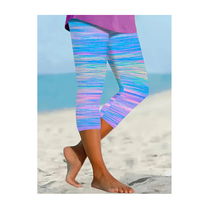 Women Striped Capris Elastic Waist Pants Casual Summer Trousers