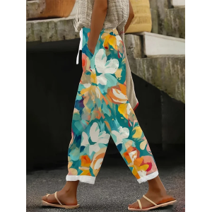 Women Floral Long Pants Casual Spring/Fall Trousers