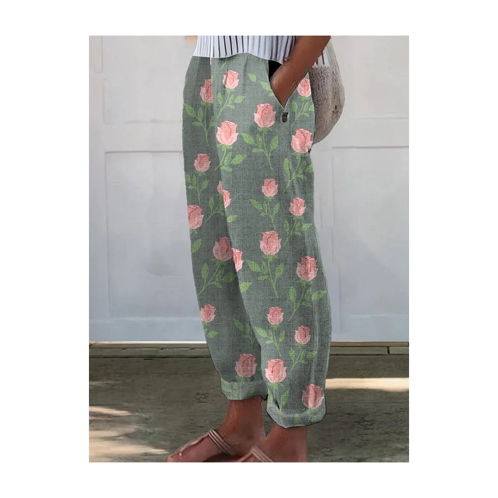 Women Floral Long Pants Casual Spring/Fall Trousers