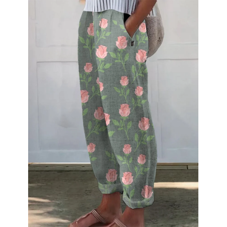 Women Floral Long Pants Casual Spring/Fall Trousers