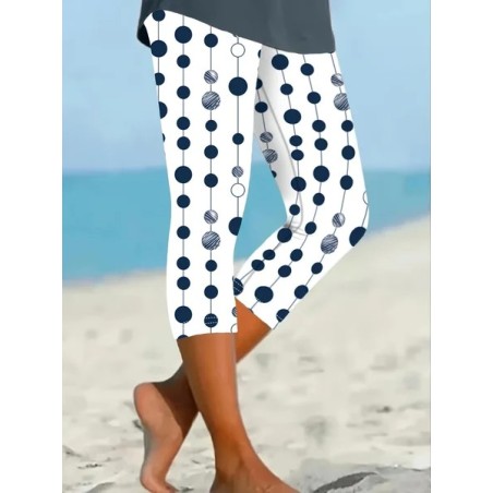 Women Polka Dots Capris Elastic Waist Pants Casual Summer Trousers
