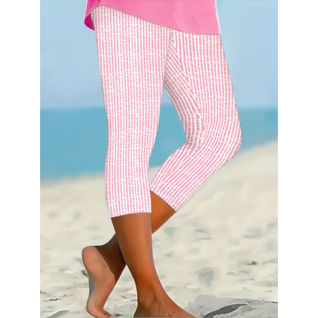 Women Striped Capris Elastic Waist Pants Casual Summer Trousers