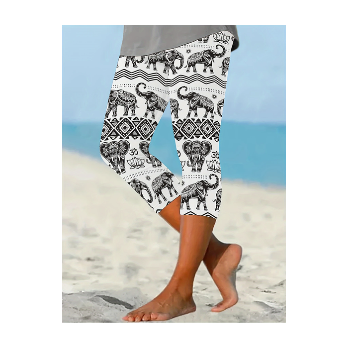 Women Elephant Capris Elastic Waist Pants Casual Summer Trousers