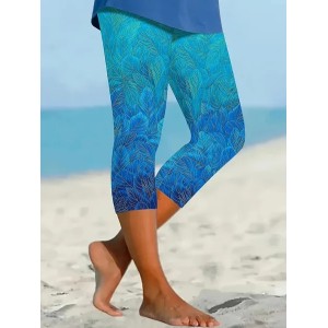 Women Floral Capris Elastic Waist Pants Casual Summer Trousers