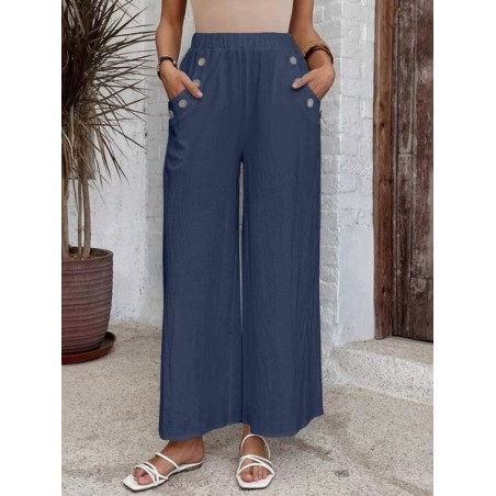 Women Plain Long Elastic Waist Pants Casual Spring/Fall Trousers