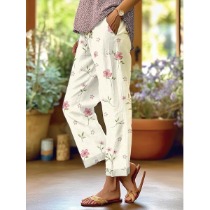 Women Floral Long Pants Casual Spring/Fall Trousers