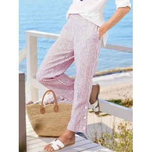 Women Striped Ankle Pants Elastic Waist Pants Casual Spring/Fall Trousers