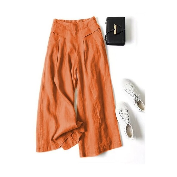 Women Plain Long Elastic Waist Pants Casual Spring/Fall Trousers