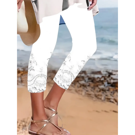 Women Floral Capris Elastic Waist Pants Casual Summer Trousers