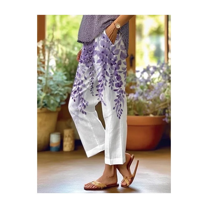 Women Floral Long Pants Casual Spring/Fall Trousers