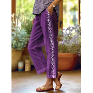Women Floral Long Pants Casual Spring/Fall Trousers