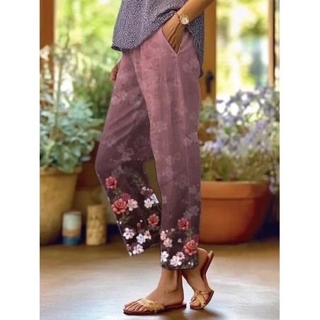 Women Floral Long Pants Casual Spring/Fall Trousers