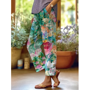 Women Floral Long Pants Casual Spring/Fall Trousers