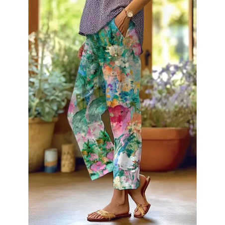 Women Floral Long Pants Casual Spring/Fall Trousers