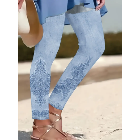 Women Floral Casual All Season Printing Long Leggings