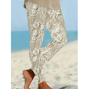 Women Floral Casual All Season Printing Long Leggings