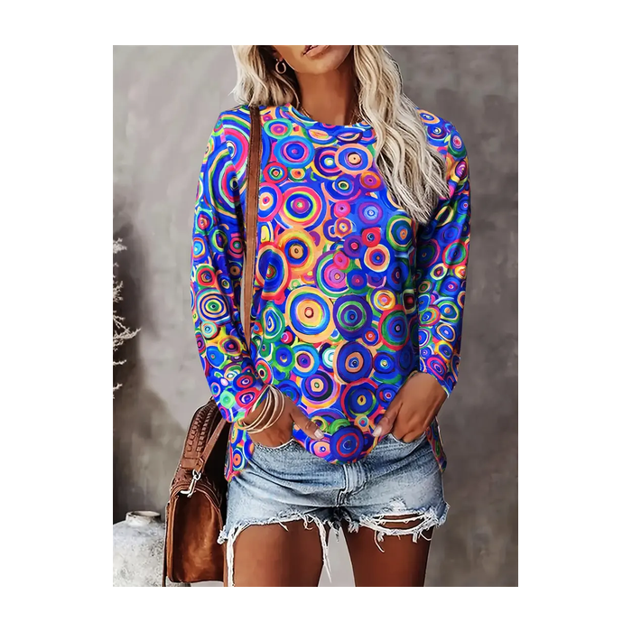 Women Abstract Long Sleeve Tee T-shirt Crew Neck Printing Casual Spring/Fall Graphic Tee Top