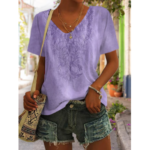 Women Floral Short Sleeve Tee T-shirt V Neck Printing Casual Summer Graphic Tee Top