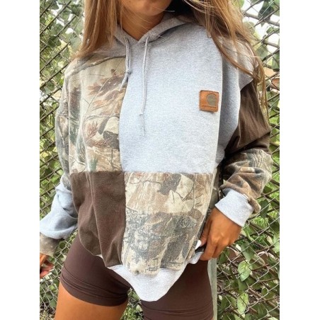 Women Geometric Hoodie Printing Vintage Spring/Fall Long Sleeve Sweatshirt