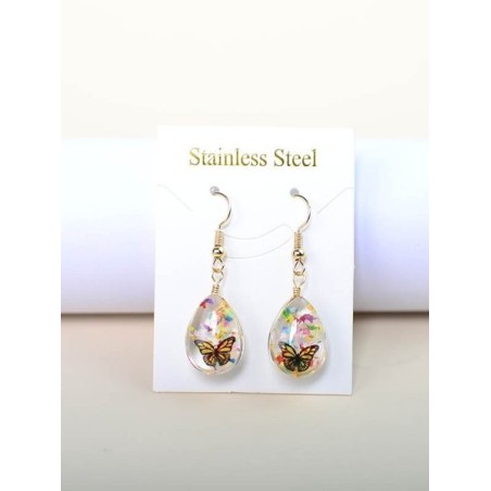 Butterfly Time Gem Dried Flower Gypsophila Lace Flower Pastoral Style Glass Earrings