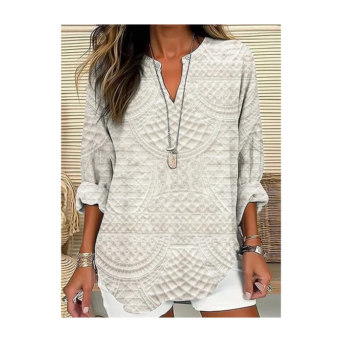 Women Abstract Long Sleeve Blouse Spring/Fall Printing V Neck Daily Casual Top