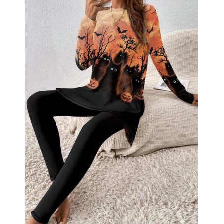 Women's Printing Jersey Halloween Daily Going Out Two Piece Set Long Sleeve Vintage Spring/Fall Top With Pants Matching Set