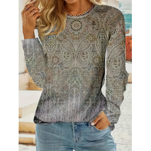 Women Paisley Long Sleeve Tee T-shirt Crew Neck Printing Casual Spring/Fall Graphic Tee Top