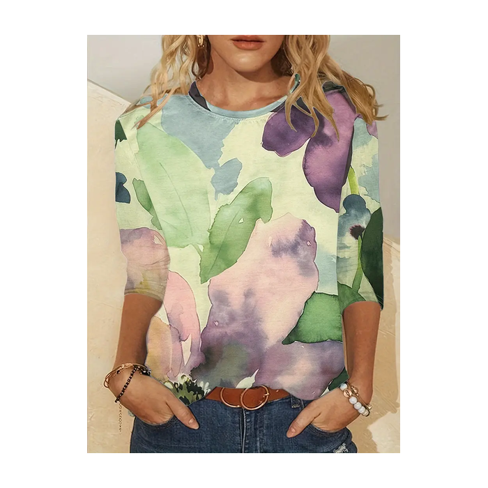Women Floral Long Sleeve Tee T-shirt Crew Neck Printing Casual Spring/Fall Graphic Tee Top
