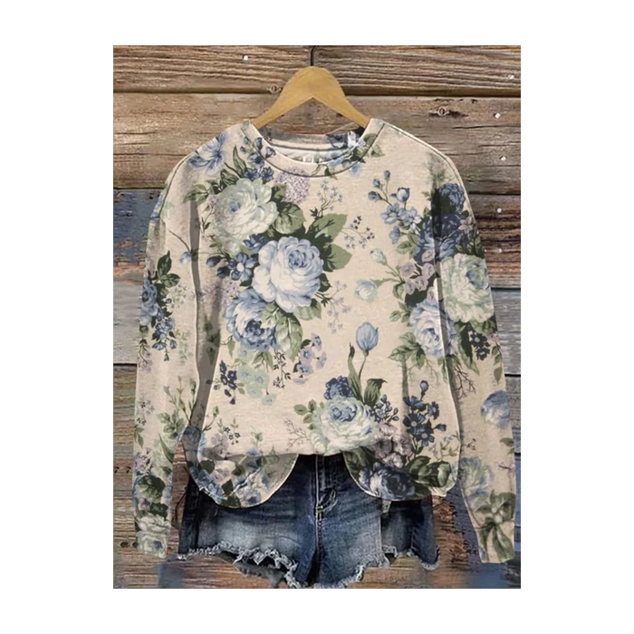 Women Floral Crew Neck Printing Casual Spring/Fall Long Sleeve Sweatshirt