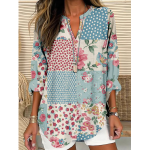 Women Floral Long Sleeve Blouse Spring/Fall Printing V Neck Daily Casual Top