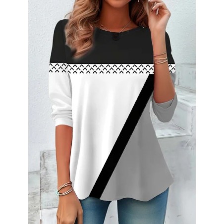 Women Abstract Long Sleeve Tee T-shirt Crew Neck Printing Casual Spring/Fall Graphic Tee Top