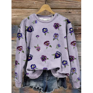Women Floral Crew Neck Printing Casual Spring/Fall Long Sleeve Sweatshirt