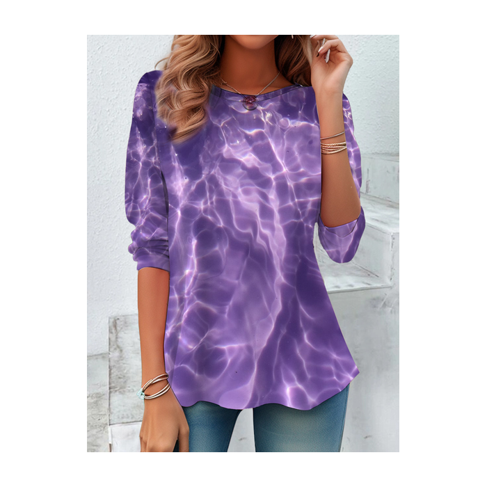 Women Abstract Long Sleeve Tee T-shirt Crew Neck Printing Casual Spring/Fall Graphic Tee Top