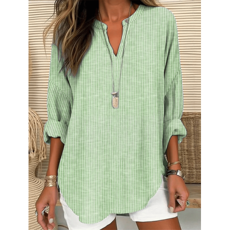 Women Striped Long Sleeve Blouse Spring/Fall Printing V Neck Daily Casual Top