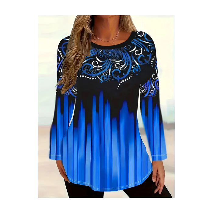 Women Abstract Long Sleeve Tee T-shirt Crew Neck Printing Casual Spring/Fall Graphic Tee Top