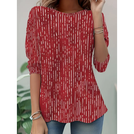 Women Abstract Stripes Long Sleeve Tee T-shirt Crew Neck Printing Casual Spring/Fall Tunic Top