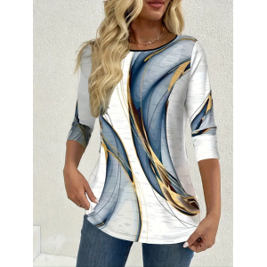 Women Abstract Long Sleeve Tee T-shirt Crew Neck Printing Casual Spring/Fall Graphic Tee Top