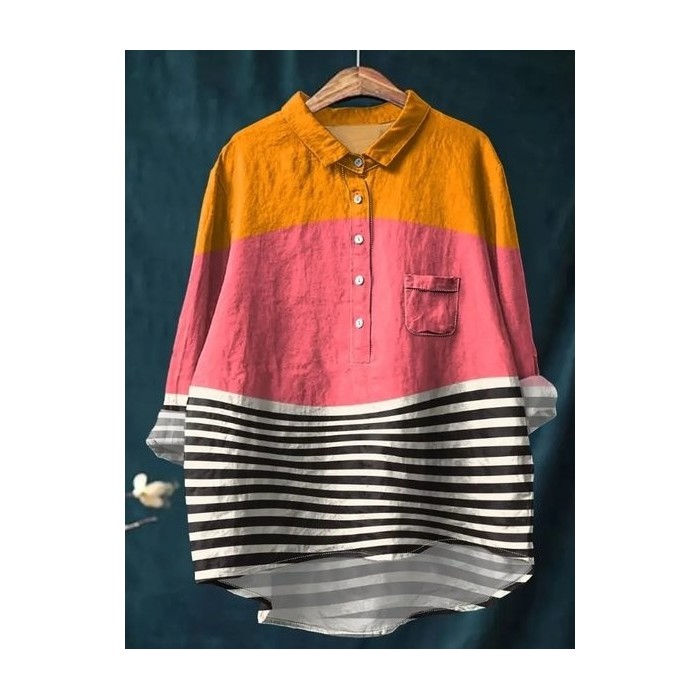 Women Polka Dots Long Sleeve Shirt Spring/Fall Printing Shawl Collar Daily Vintage Top