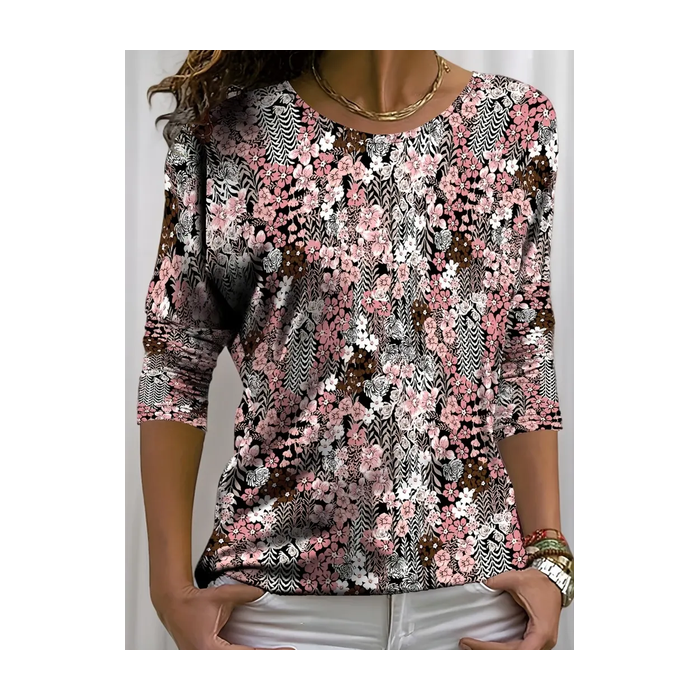 Women Floral Long Sleeve Tee T-shirt Crew Neck Printing Casual Spring/Fall Graphic Tee Top