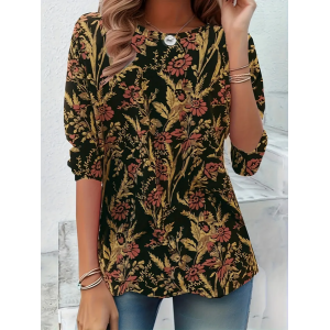 Women Floral Long Sleeve Tee T-shirt Crew Neck Printing Casual Spring/Fall Tunic Top