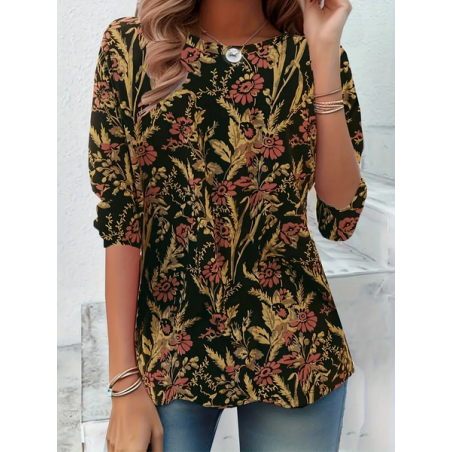 Women Floral Long Sleeve Tee T-shirt Crew Neck Printing Casual Spring/Fall Tunic Top